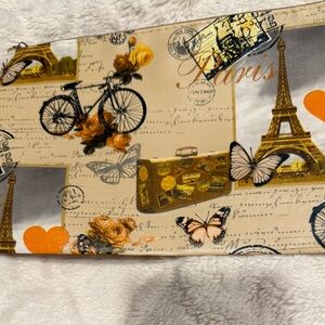 Paris Print Cosmetic Pouch in Cream and Orange